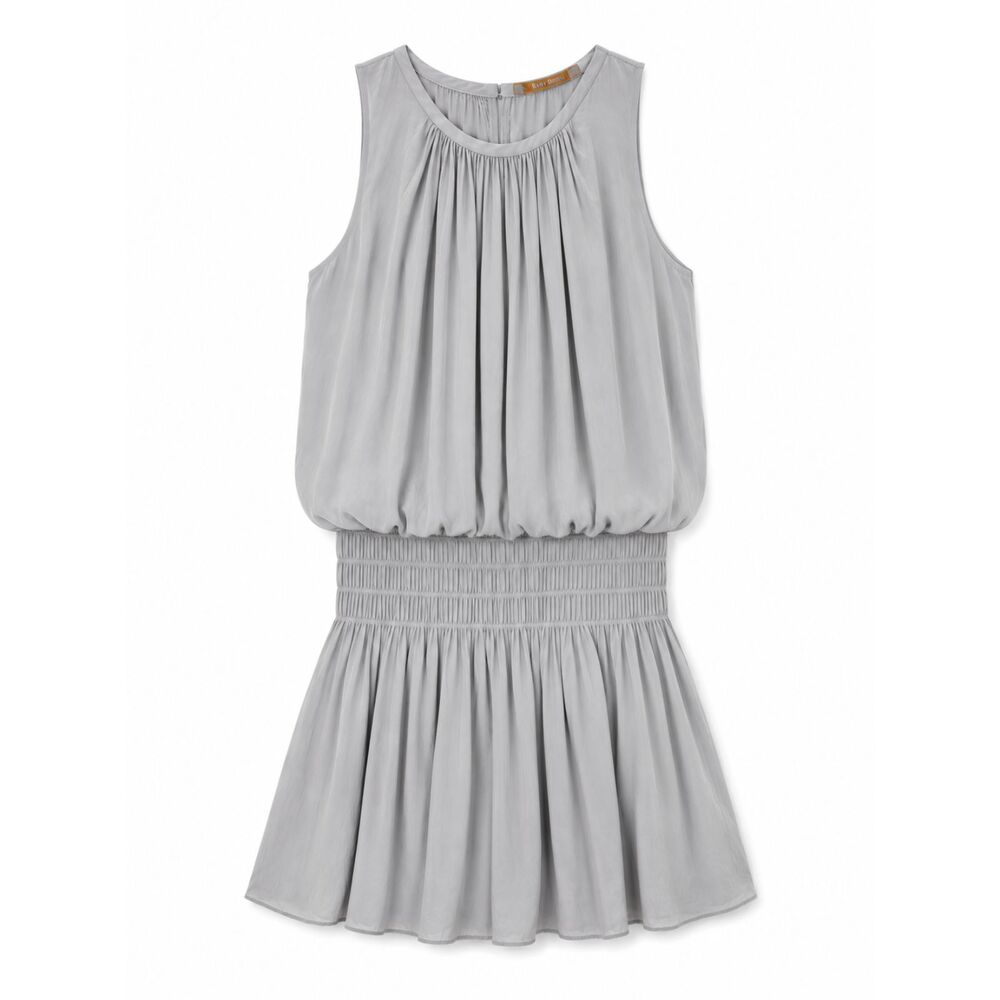 Ramy Brook Sleeveless Mini Dress Sz Medium Silver Gray Smocked Waist